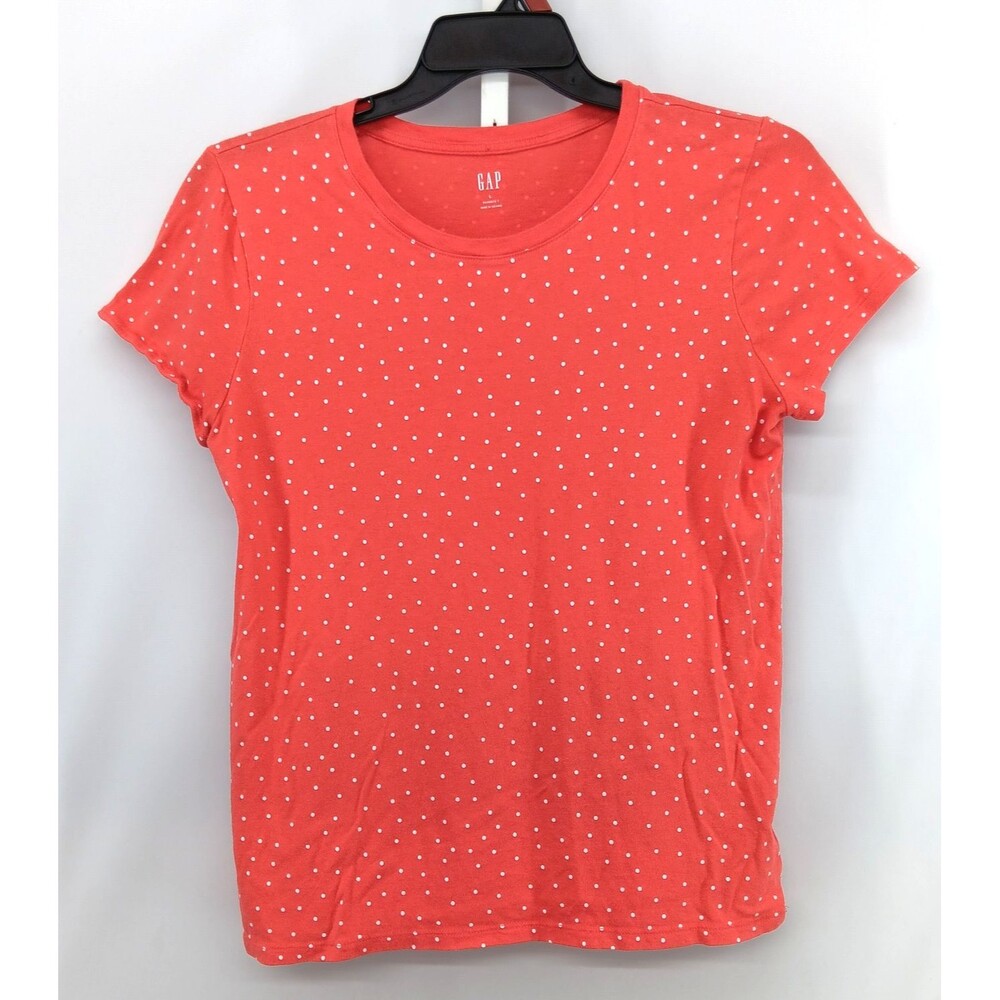 Gap Shirt Women Large Red Orange Polka Dot Short Sleeve Lightweight Round Neck
